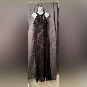 Black Lace Halter Evening Gown